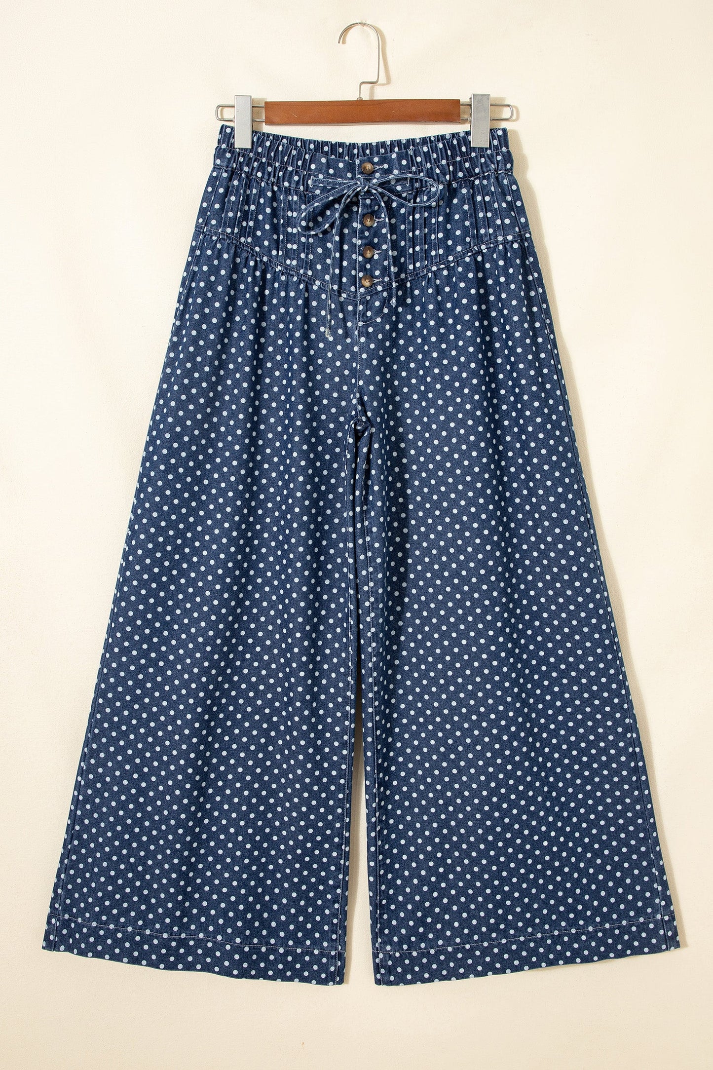 Polka Dot Button Up Pleated Wide Leg Jeans