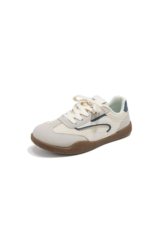 Contrast Round Toe Flat Sneakers Navy
