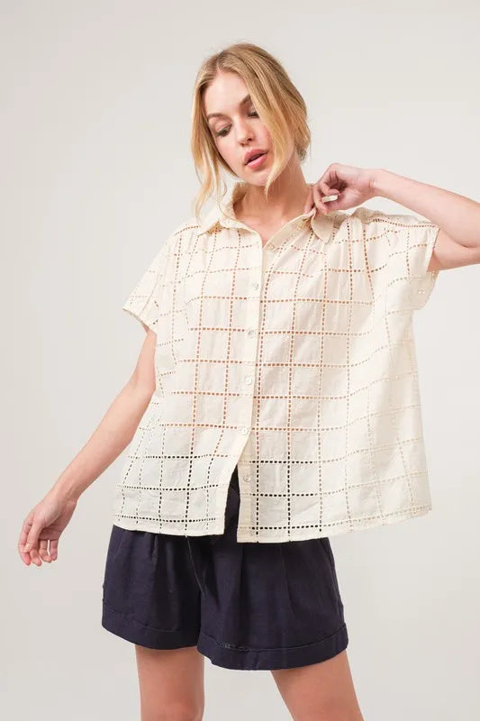 And The Why Eyelet Loose Button Down Shirt