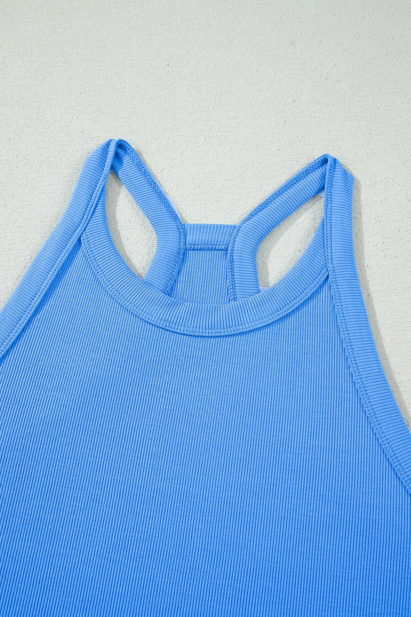 Solid Ribbed Tank Top & Shorts Set