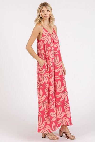 Mittoshop Printed V-Neck Maxi Cami Dress with Pockets
