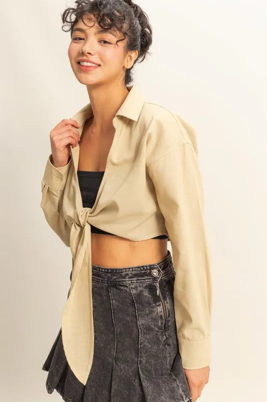 HYFVE Washed Tie Front Crop Top
