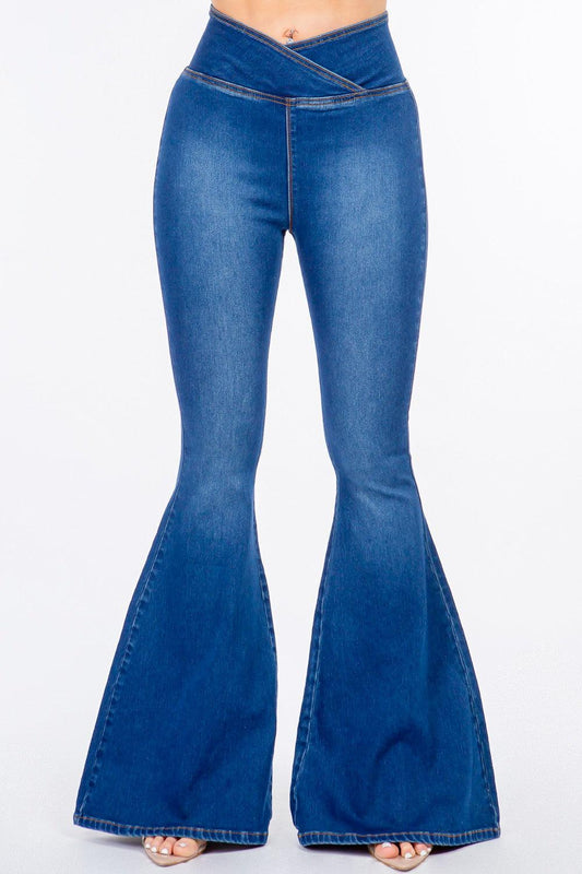 American Bazi High Waist Pull On Flare Jeans Blue