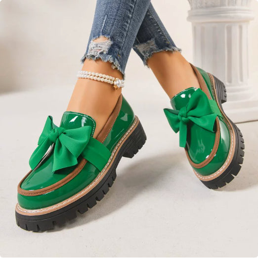 Women's Patent Leather Chunky Heel Loafers | Color-Block Slip-On Shoes EU 36–43
