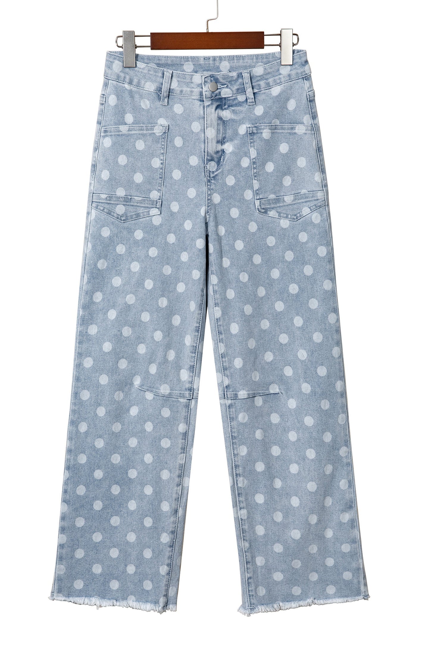Polka Dot Denim Raw Hem Barrel Jeans