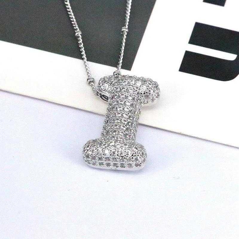 Copper Inlaid Zircon Letter Pendant Necklace Style I One Size
