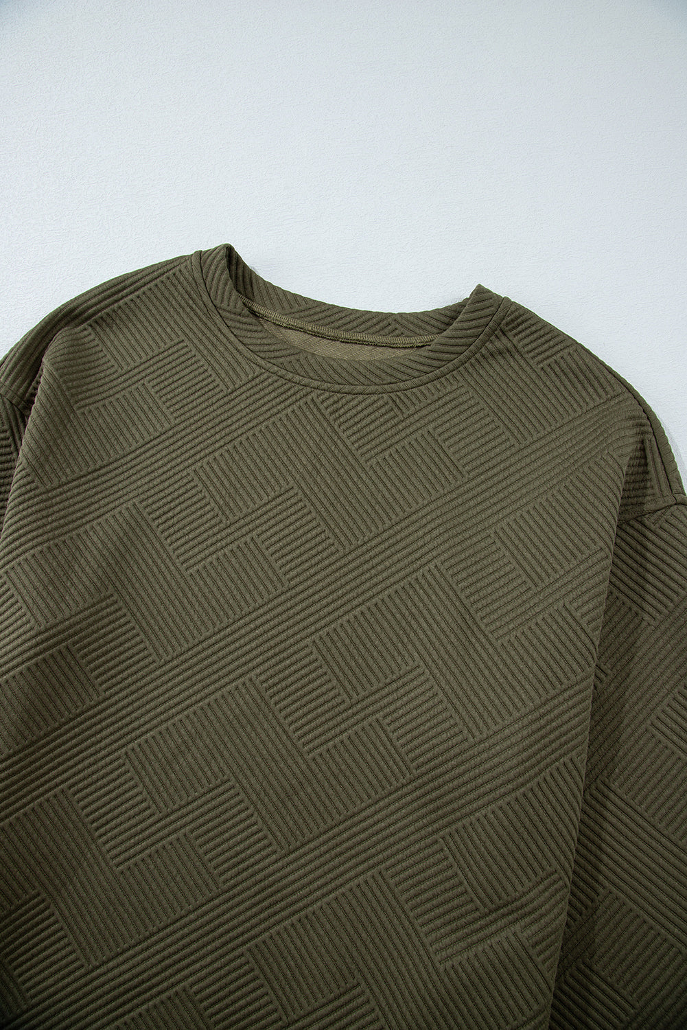 Solid Textured Drop Shoulder Sweatshirt w/ Pockets