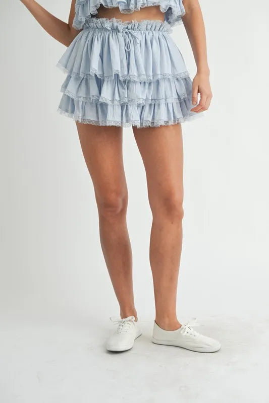 MABLE Ruffle Layered Crop Top and Mini Skirt Set