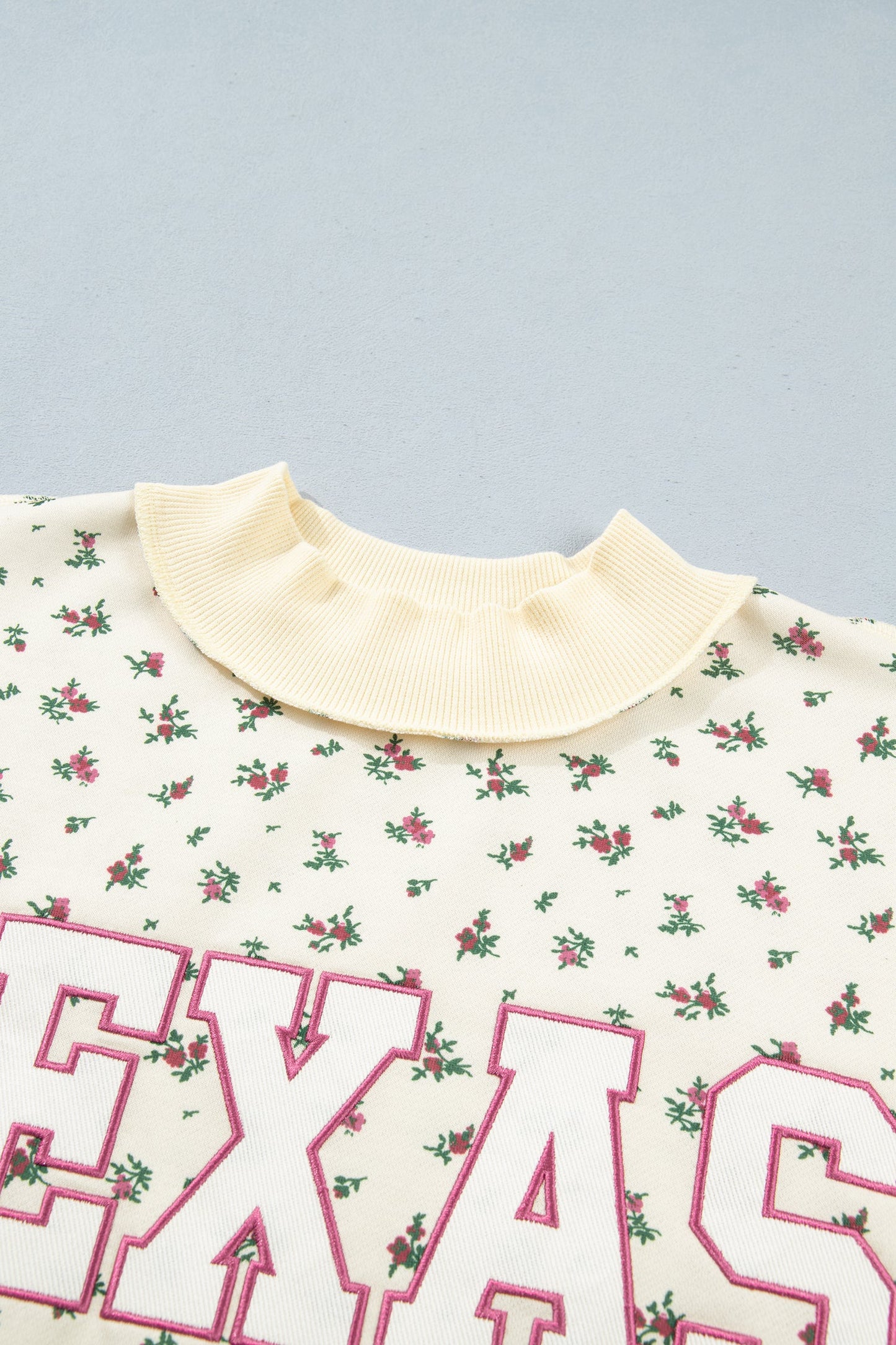 TEXAS Embroidered Floral Mock Neck Sweatshirt