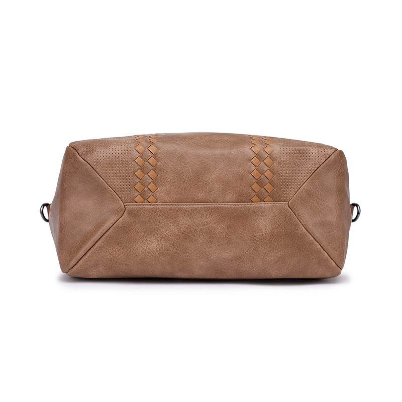 Ladies Trend One Shoulder Crossbody Tote Bag - PU Large Rivet Horizontal Square Bag