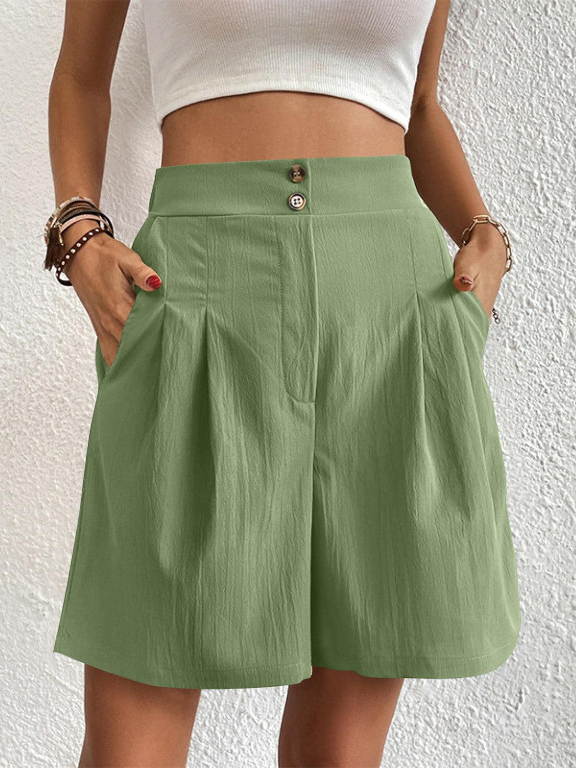High Waist Shorts with Pockets Light Green