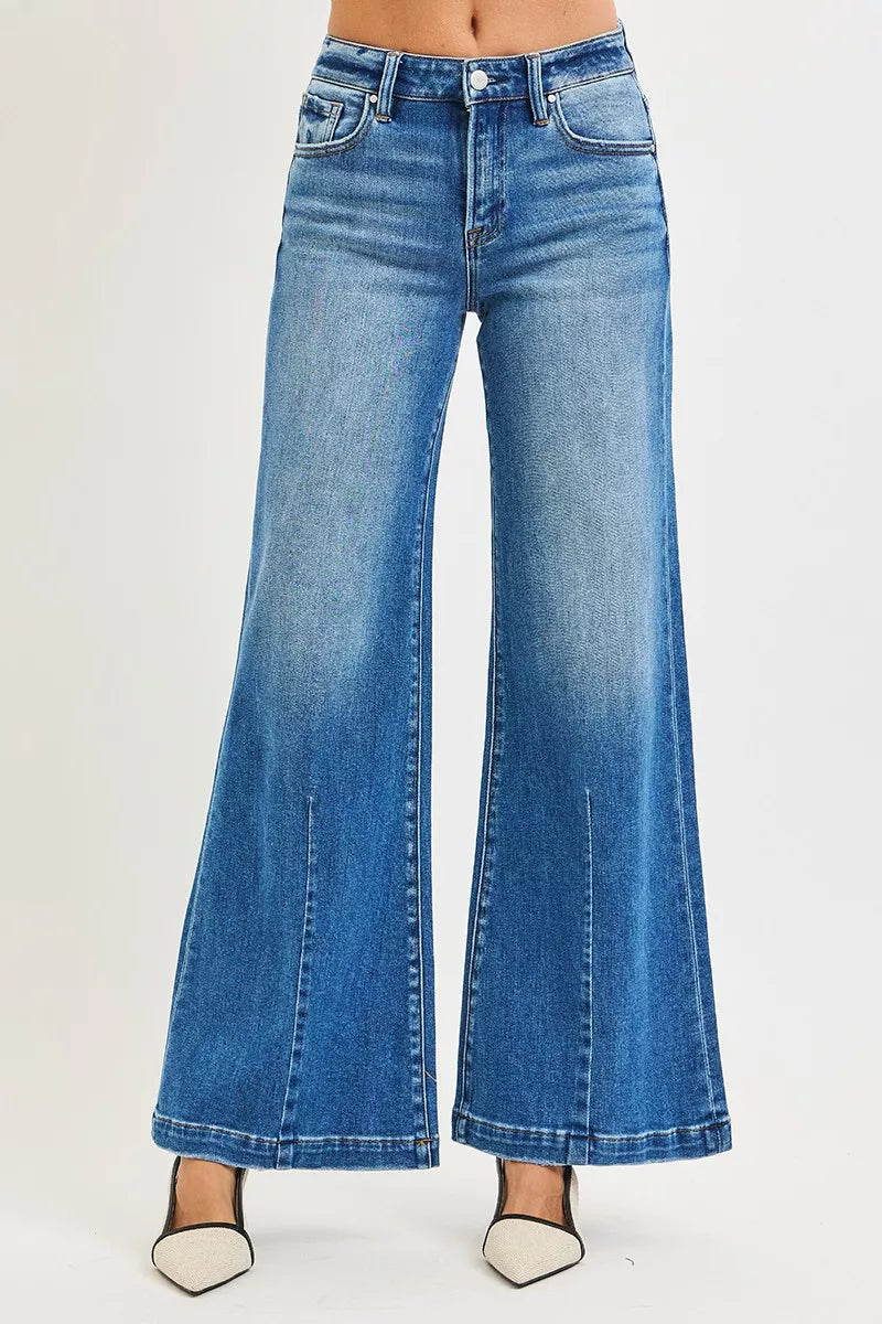 Mid Rise Wide Flared Leg Blue Jeans Women's Small to 3XL