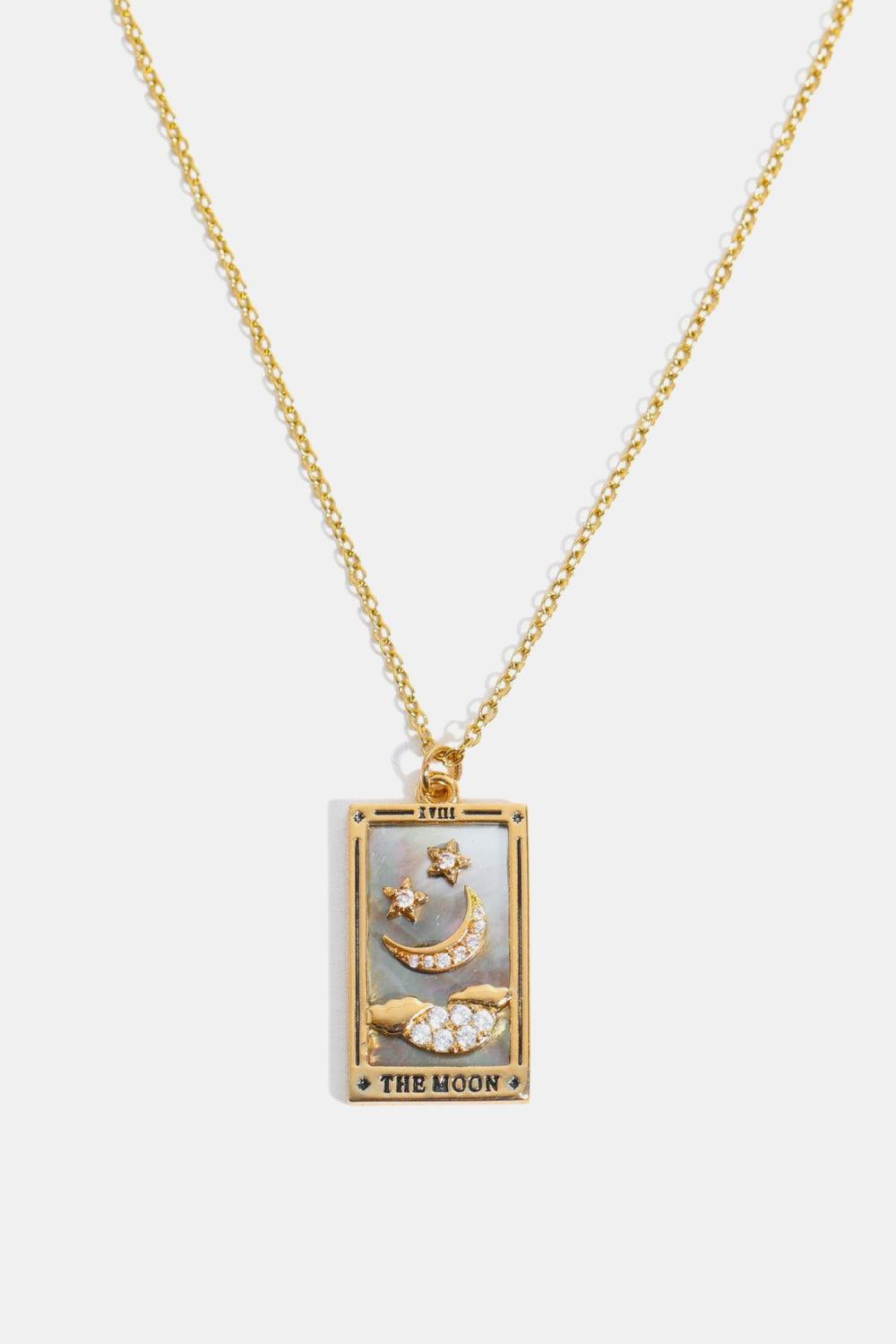 Tarot Card Pendant Stainless Steel Necklace Moon Gray One Size