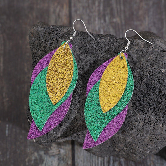 PU Leather Leaf Dangle Earrings Style A One Size