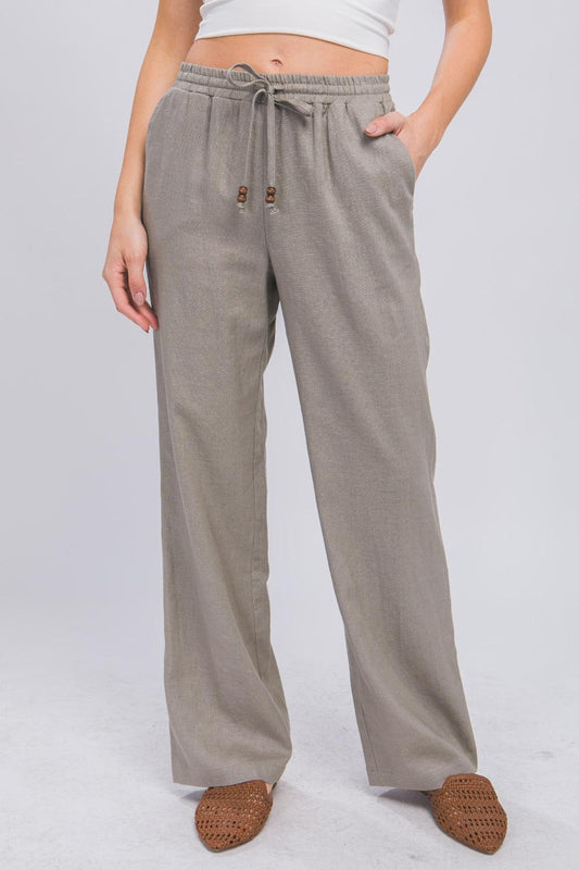 Love Tree Drawstring Wide Leg Pants Greystone