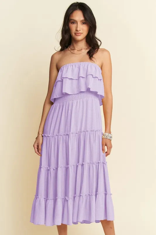 Davi & Dani Tiered Flowing Tube Midi Dress