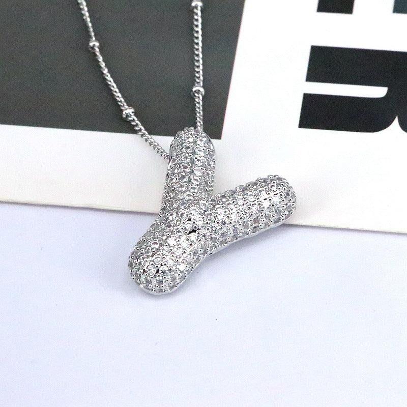 Copper Inlaid Zircon Letter Pendant Necklace Style Y One Size