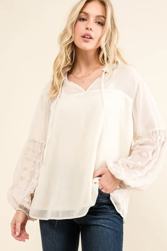 And The Why Polka Dot Balloon Sleeve Woven Blouse