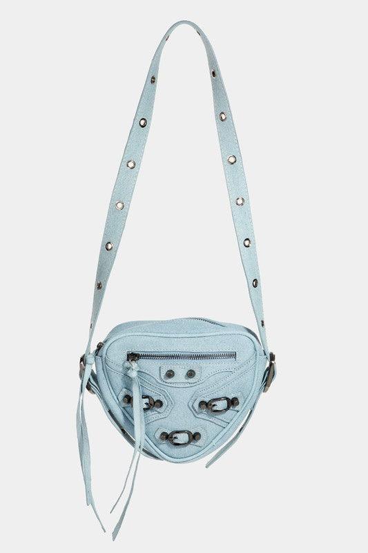 Fame PU Leather Triangle Crossbody Bag Blue One Size