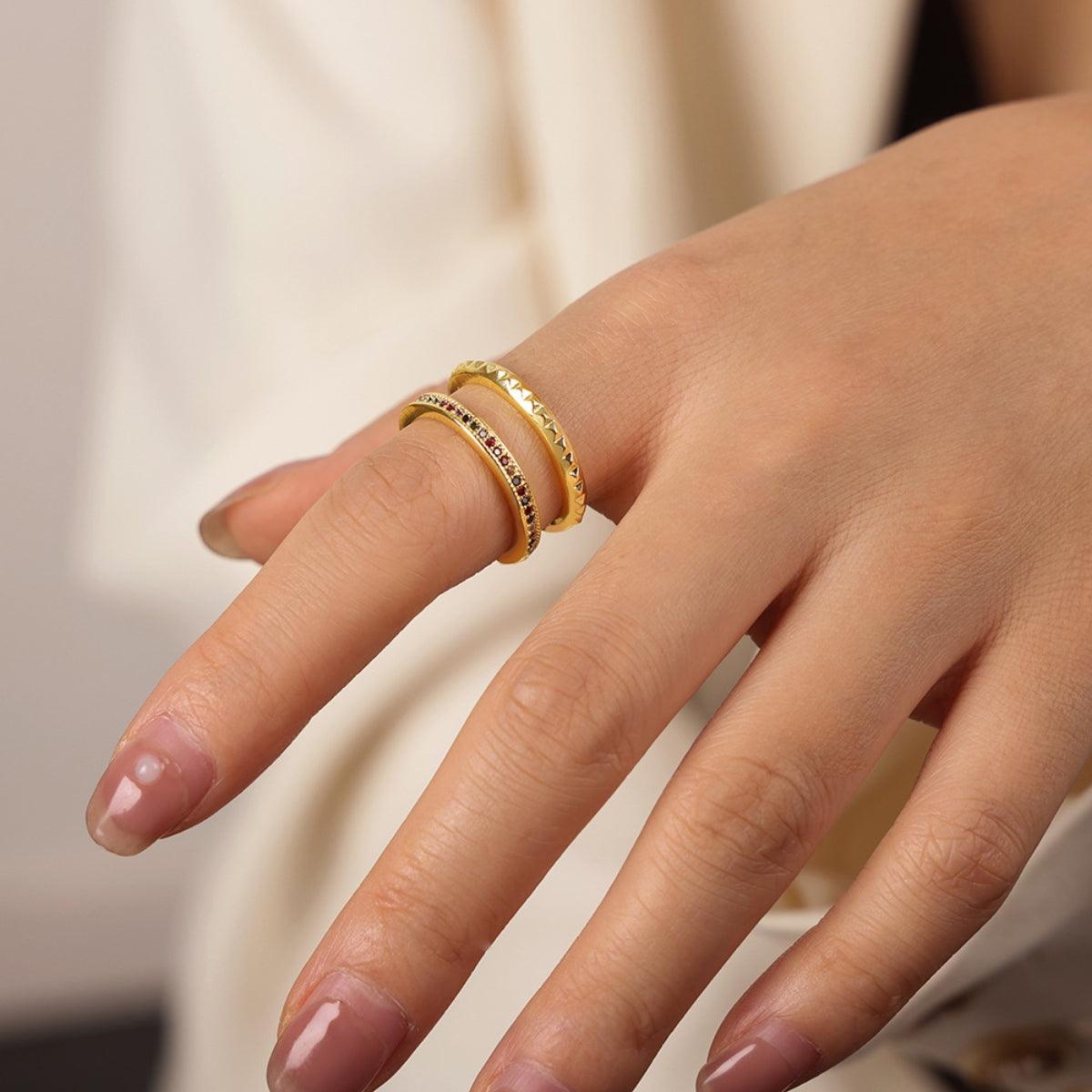 Gold-Plated Czech Diamond Double-Layered Ring Multicolor 7