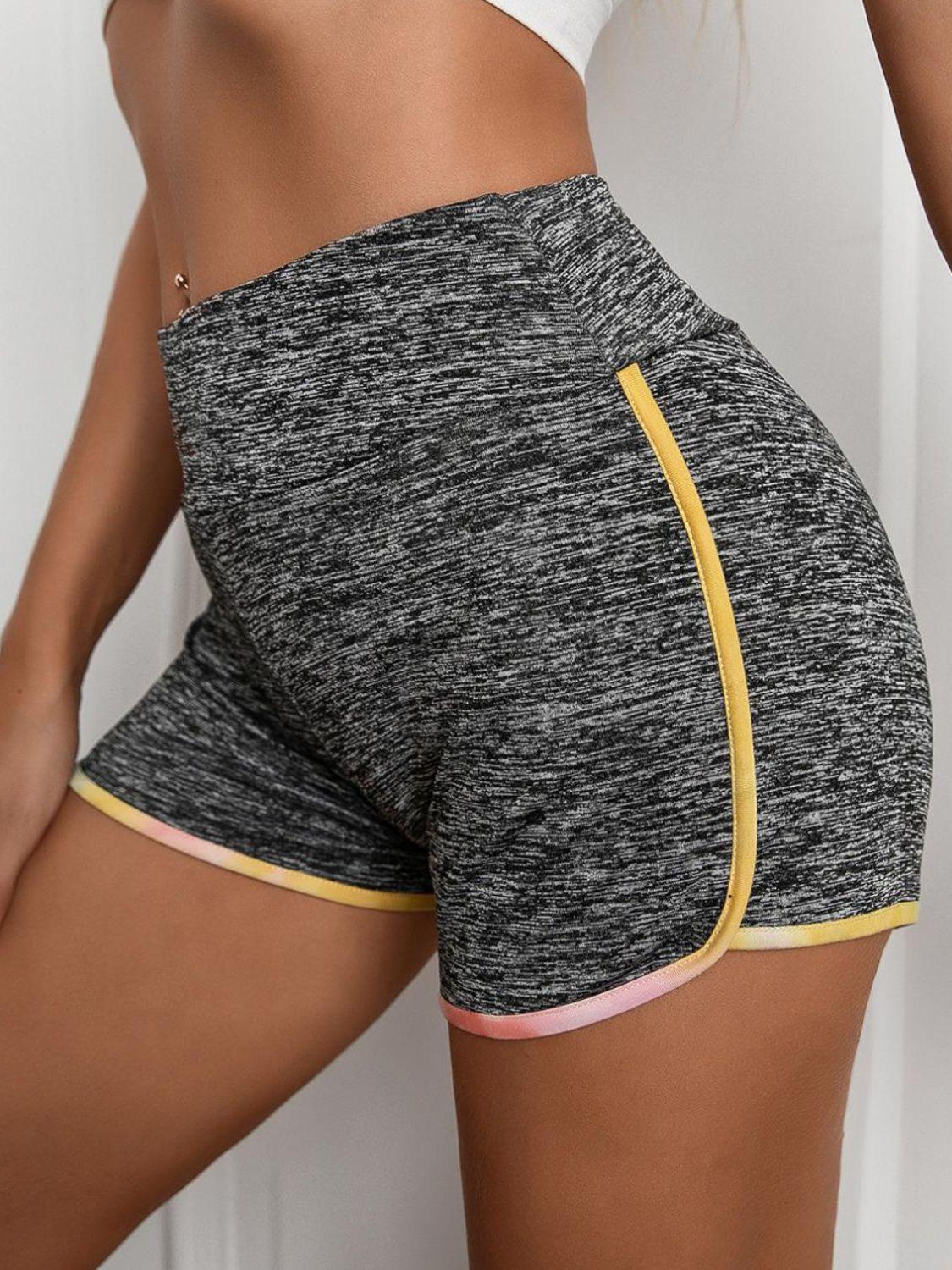 Ivy Lane Heathered Wide Waistband Shorts Dark Gray