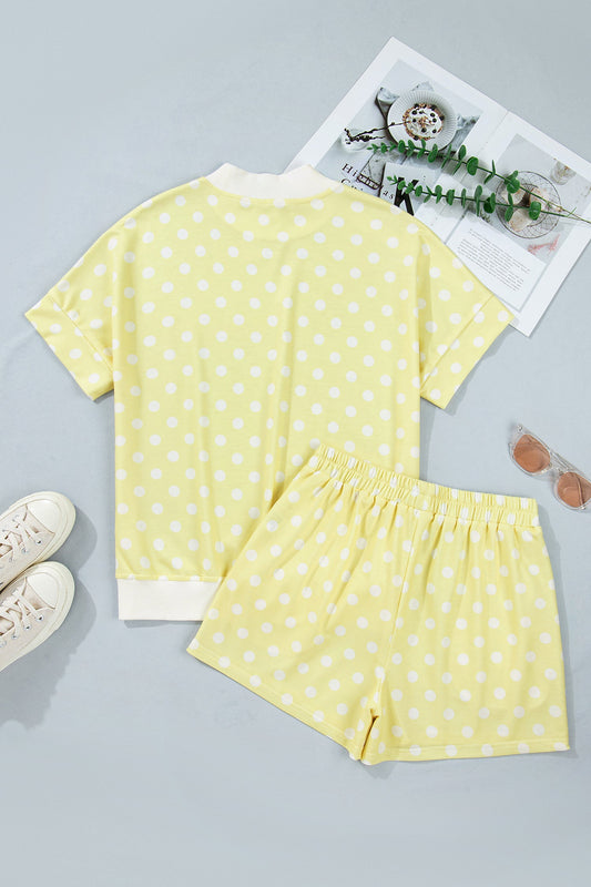 Polka Dot Colorblock Mock Neck & Shorts Set