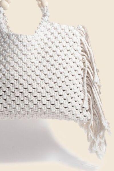 Fame Wooden Beaded Handle Braided Tote Bag