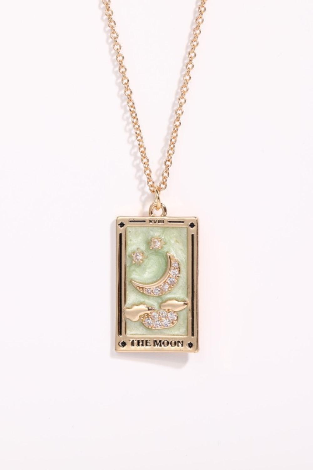 Tarot Card Pendant Stainless Steel Necklace Moon Green One Size