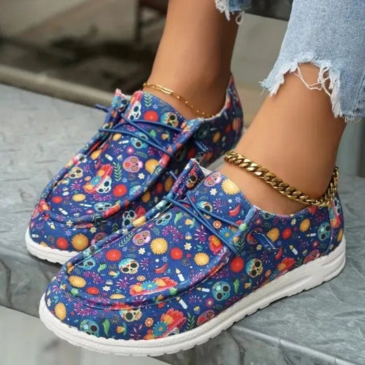 Printed Round Toe Flat Slip-Ons Royal Blue