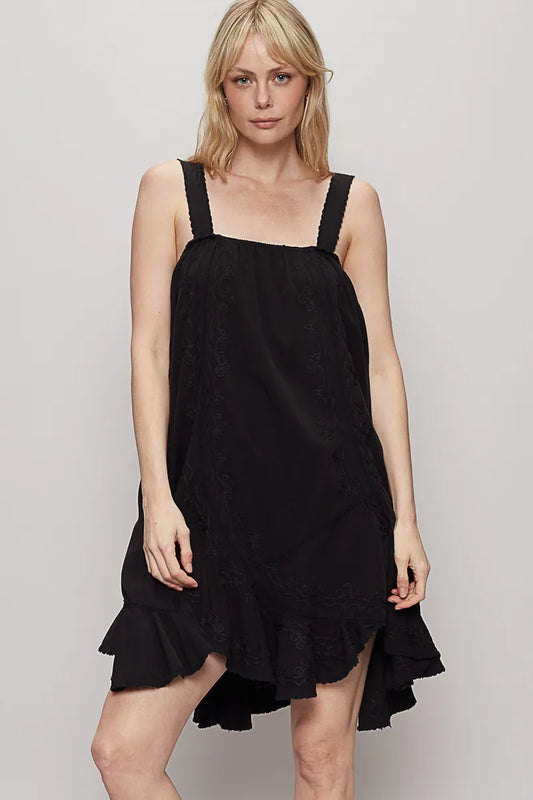 POL Ruffle Hem Sleeveless Mini Dress Black