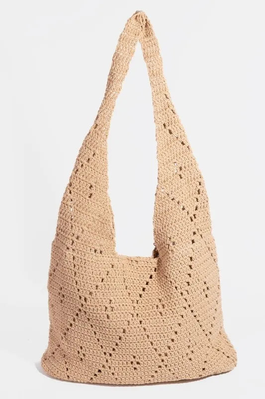 Fame Diamond Crochet Knit Hobo Shoulder Bag KA One Size