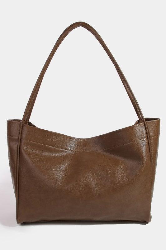 Fame Faux Leather Tote Bag Coffee Brown One Size