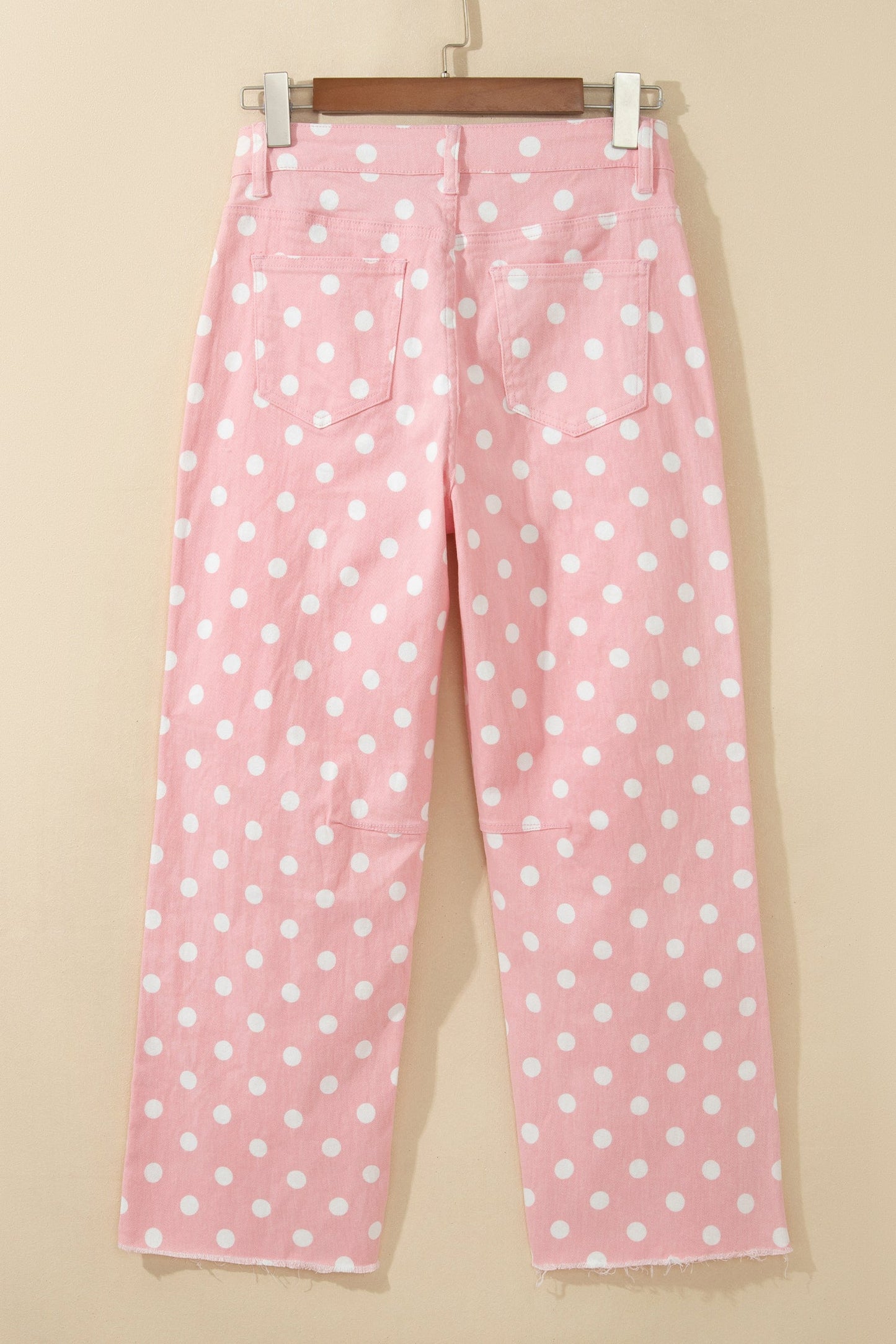 Polka Dot Denim Raw Hem Barrel Jeans