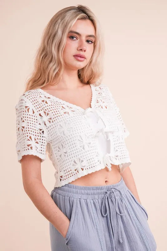 VERY J Front Tie Crochet Crop Top