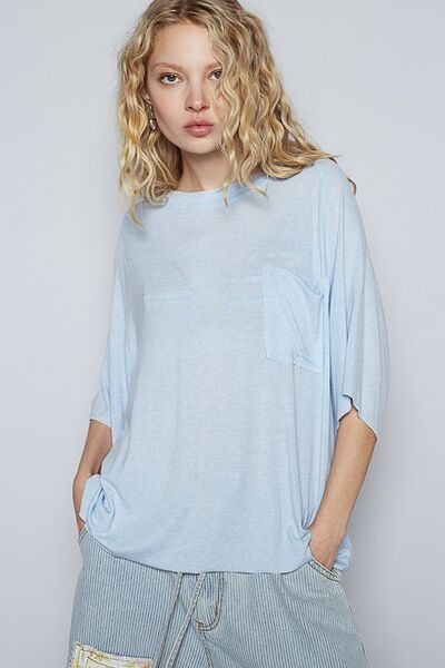 POL Round Neck Half Sleeve T-Shirt Light Blue