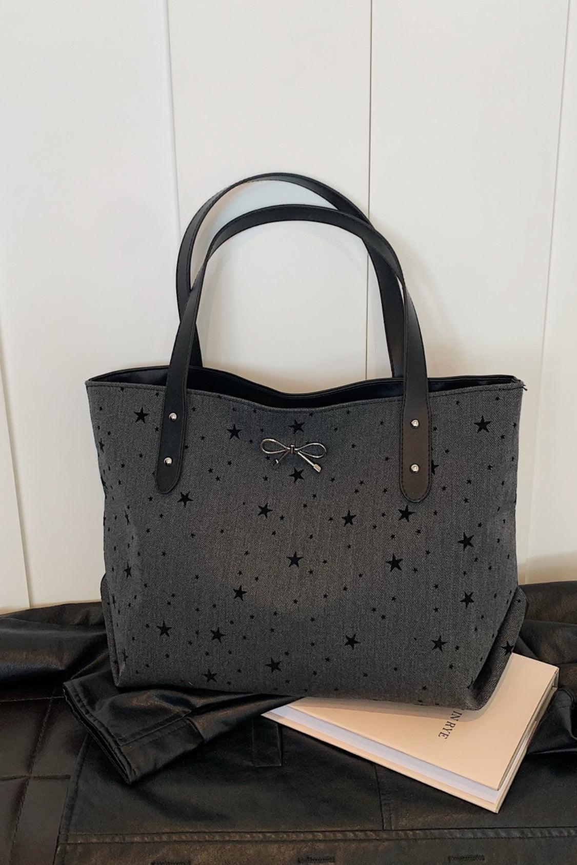 Polyester Bow Polka Dot Tote Bag Stars One Size
