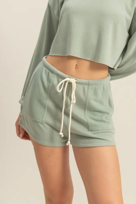 HYFVE Drawstring Mid Waist Shorts Sage