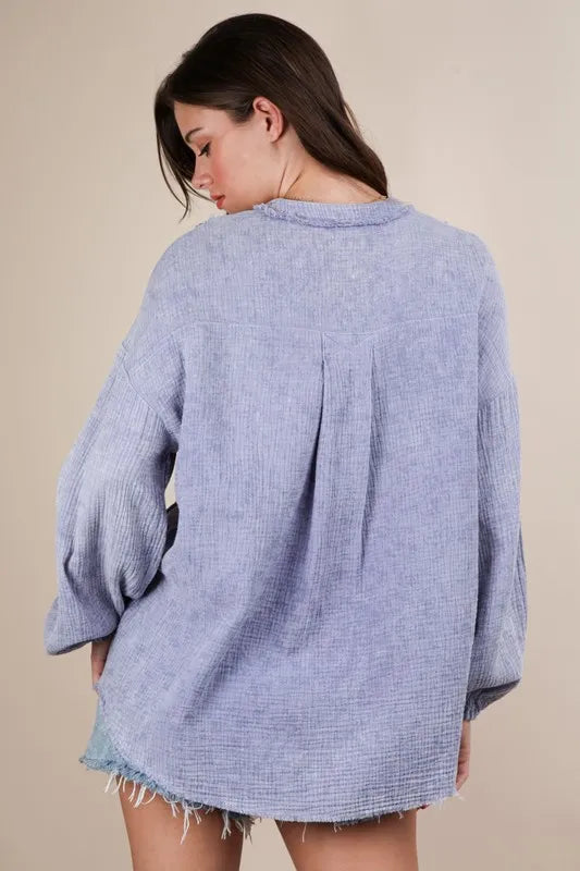 VERY J Plus Size Washed Cotton Gauze Oversized Top