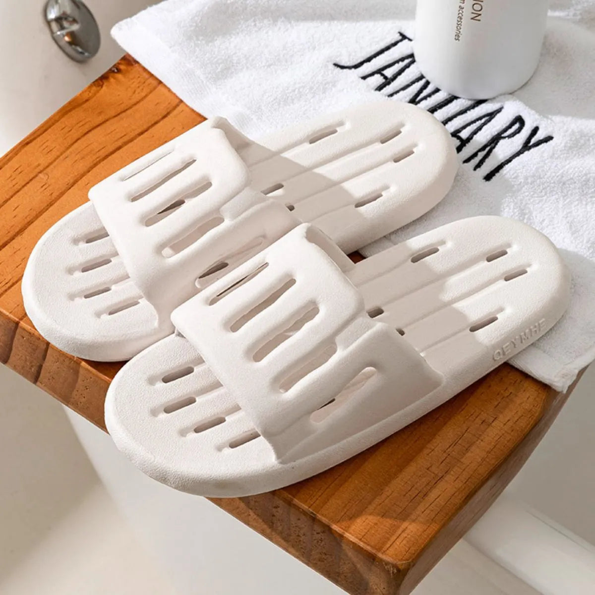 Open Toe Platform Slippers White
