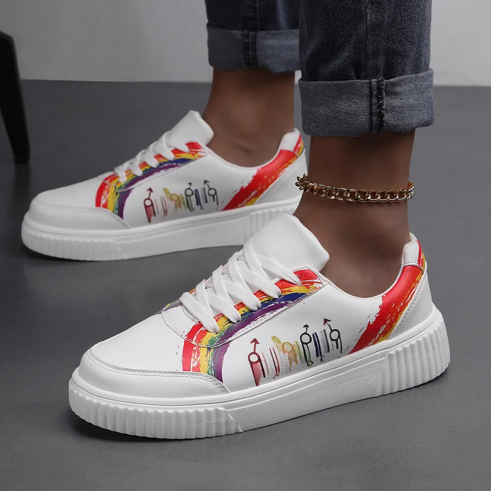 Round Toe Platform Sneakers White