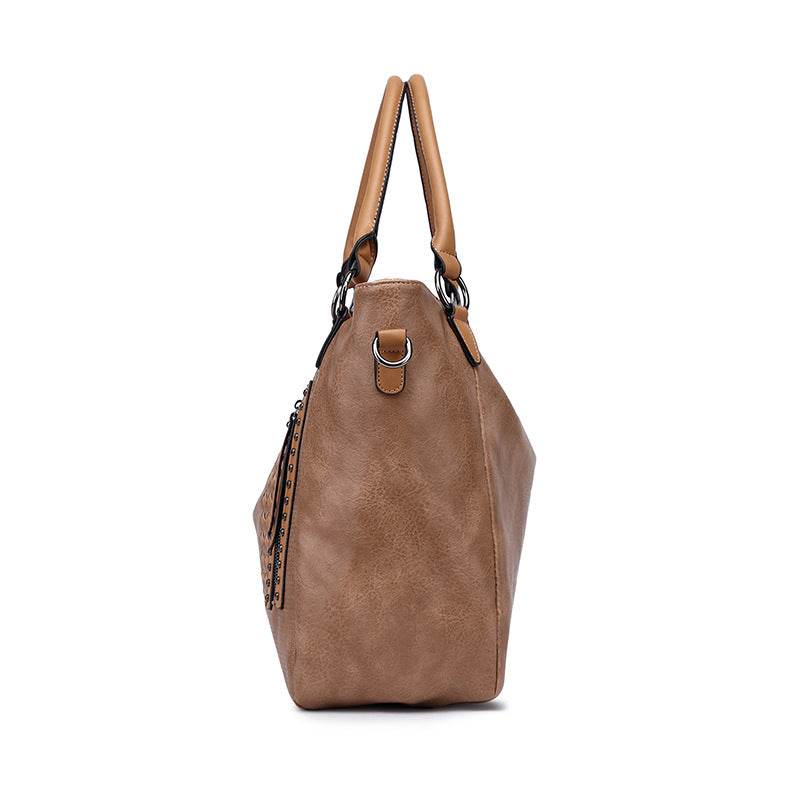 Ladies Trend One Shoulder Crossbody Tote Bag - PU Large Rivet Horizontal Square Bag