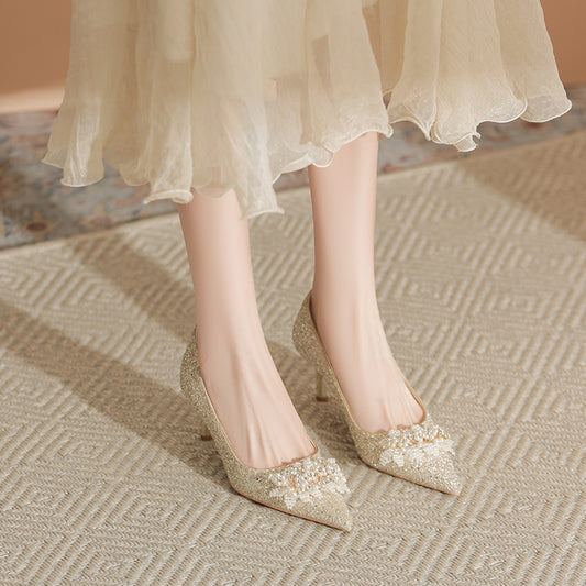 Pearl Detail Point Toe Pumps