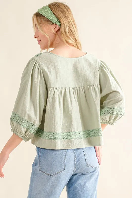 And The Why Lace Detailed V Neck Blouse Top