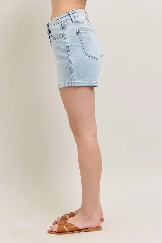 Judy Blue Full Size Frayed Hem High Rise Denim Shorts with Pockets Plus Size