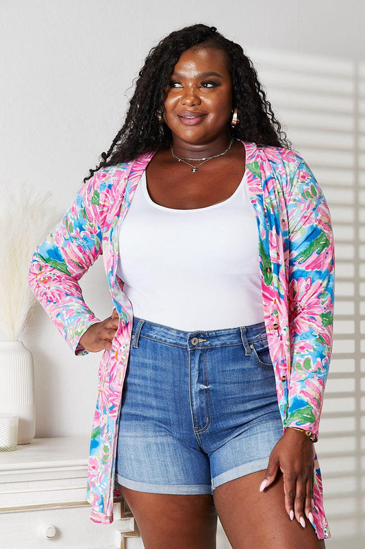 Double Take Floral Open Front Long Sleeve Cardigan Floral