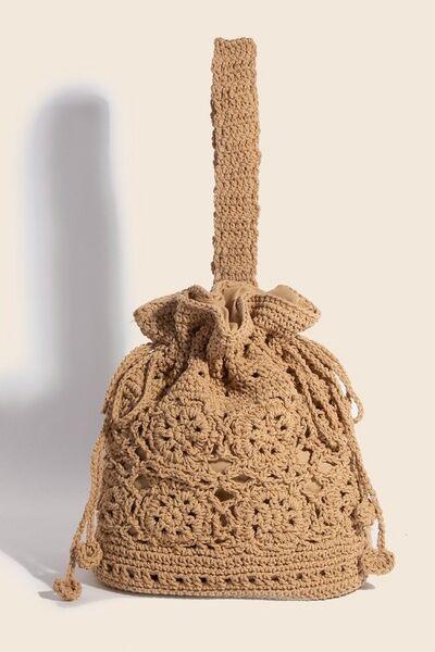 Fame Intricate Braided Single Strap Drawstring Bag Camel One Size