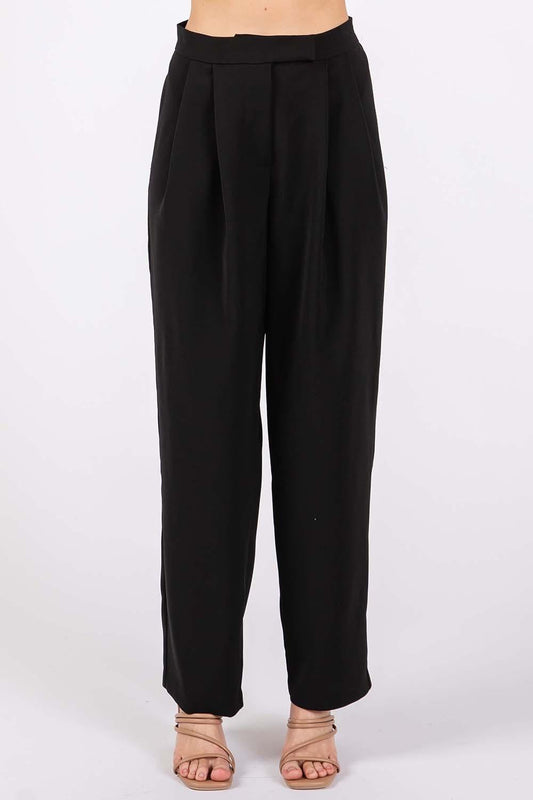 GeeGee High-Waisted Pleated Pants Black