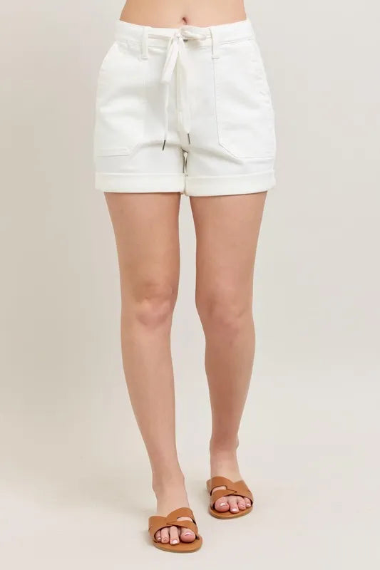 Judy Blue Full Size High Waist Cuff Denim Shorts Plus Size WHT