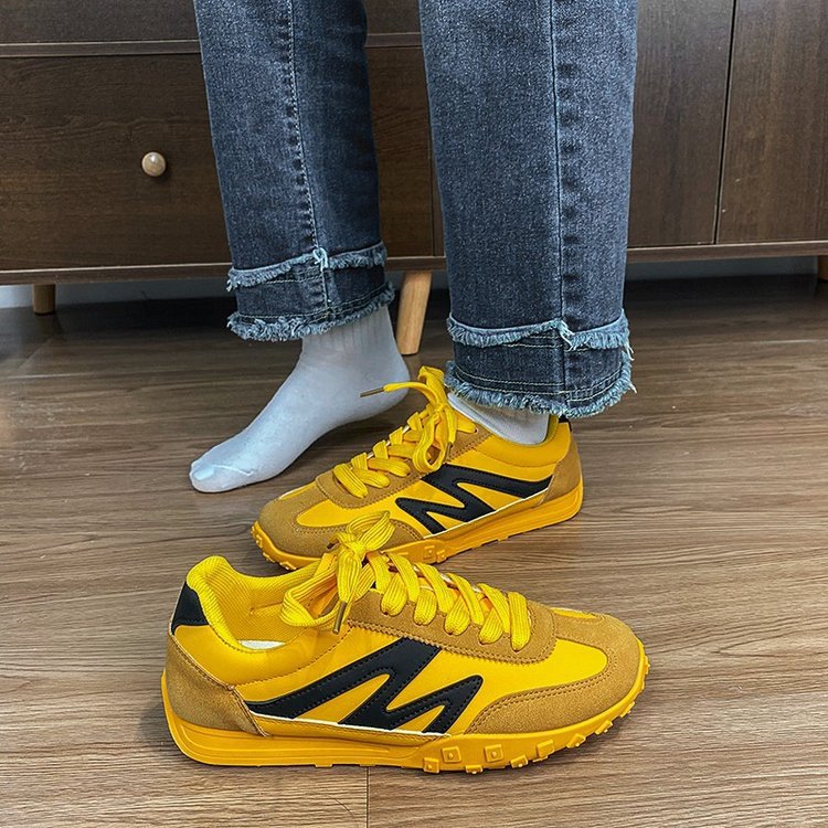 Contrast Round Toe Lace Up Athletic Yellow