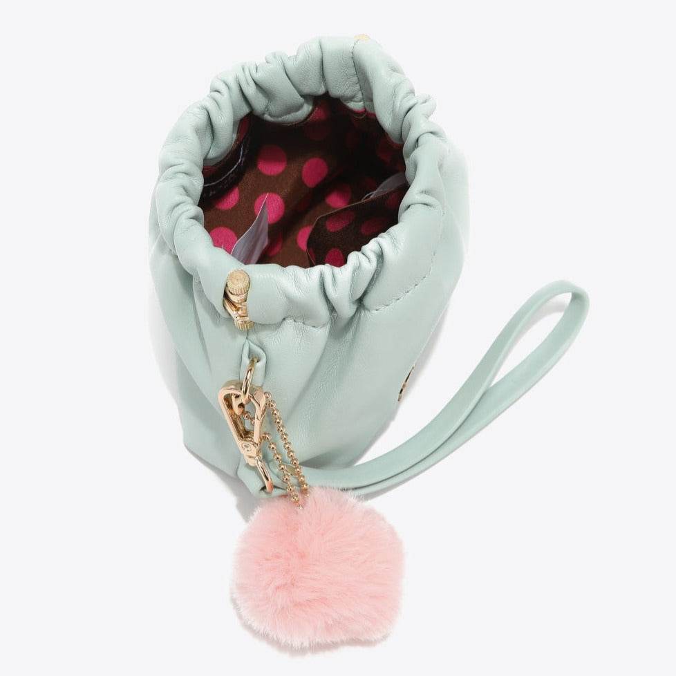 Faux Leather Women Pouch with Pompom Keychain - Nicole Lee USA